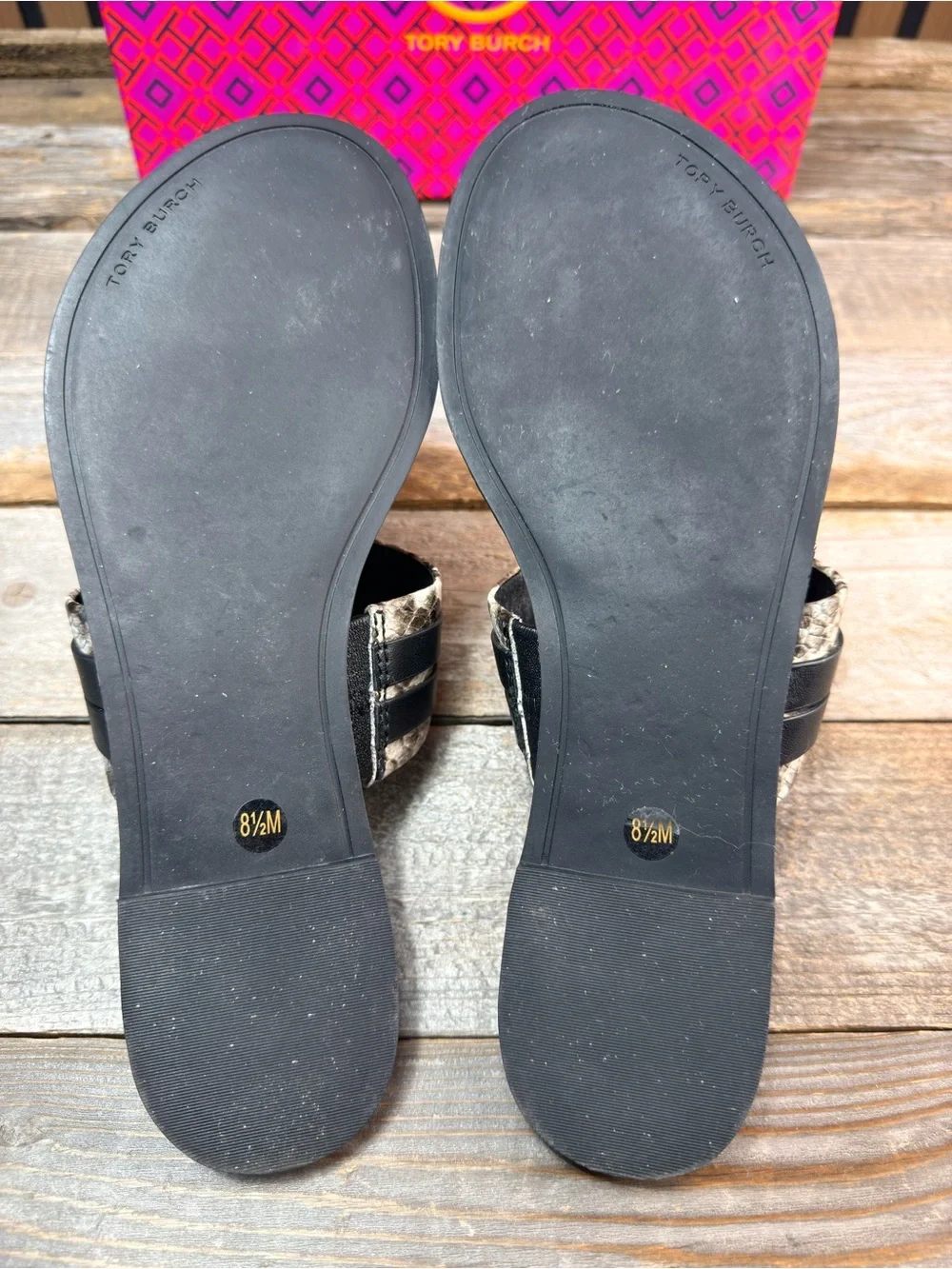 Tory Burch Snake-Print Thong Sandals - Black & Cream